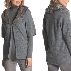 Chico’s Lillian Gray Wool Blend Faux Fur Collar Cardigan Sweater
